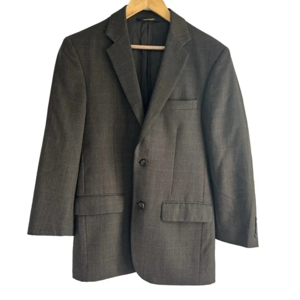 Joseph &‎ Feiss Size 38R 100% Wool Blazer Brown Herringbone Pinstripe